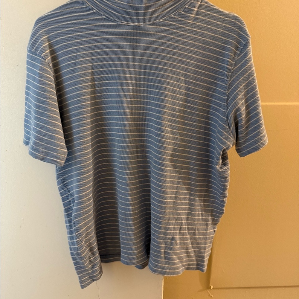 Blue stripped semi turtle neck cropped top